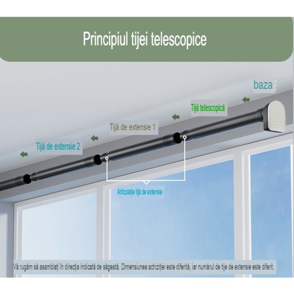 Bara Telescopica Multifunctionala, Flippy, din Otel Inoxidabil si ABS, Utilizare Universala, Extensie 185 - 205 cm, Fara Perforare Perete, Gri