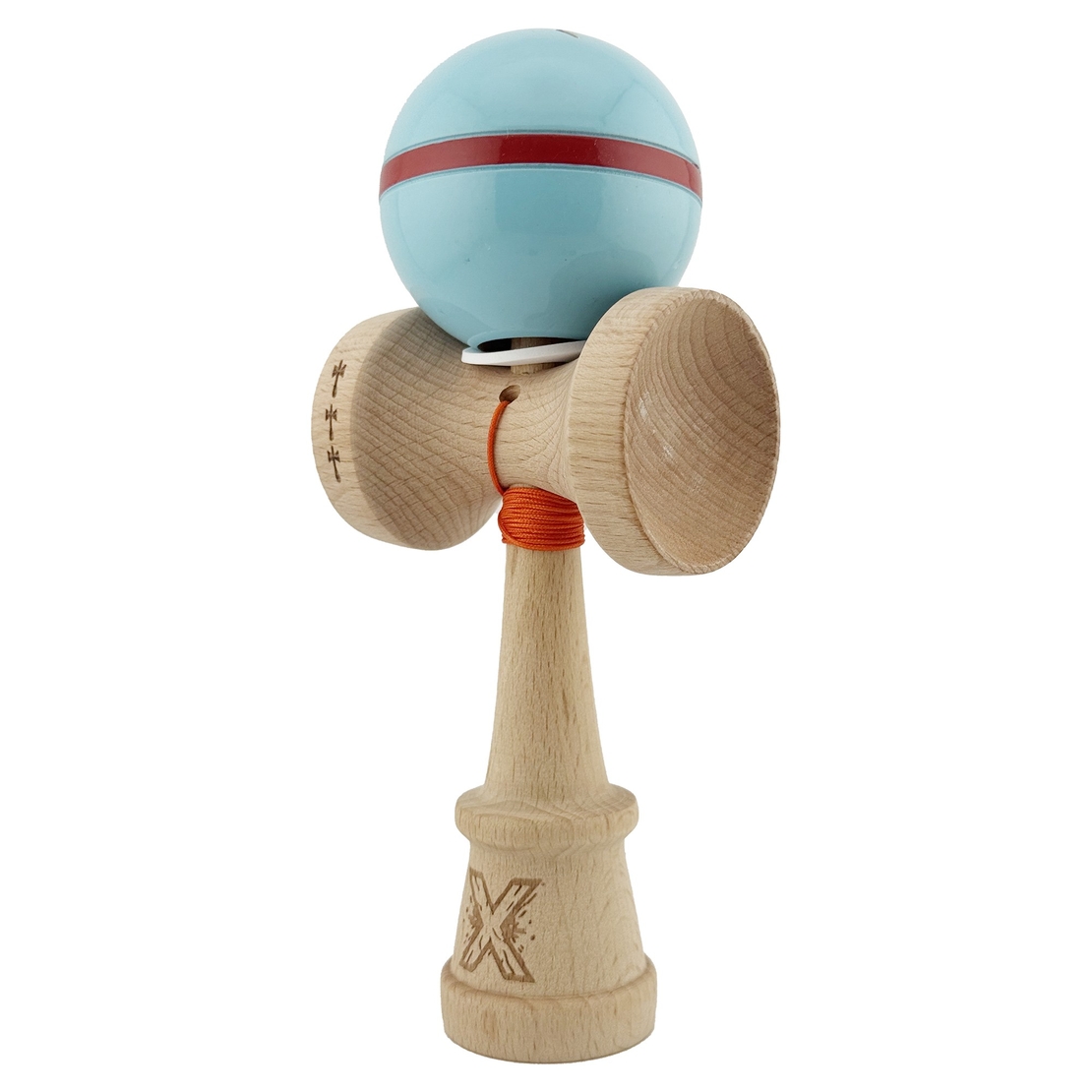 Kendama X Originala Silken, Profesionala, Flippy, Cupe Mari KING SIZE V3, Super Sticky, Gaura in Baza, Rulment Metalic, din lemn 18 cm, Ata 62/65 cm, Albastru deschis