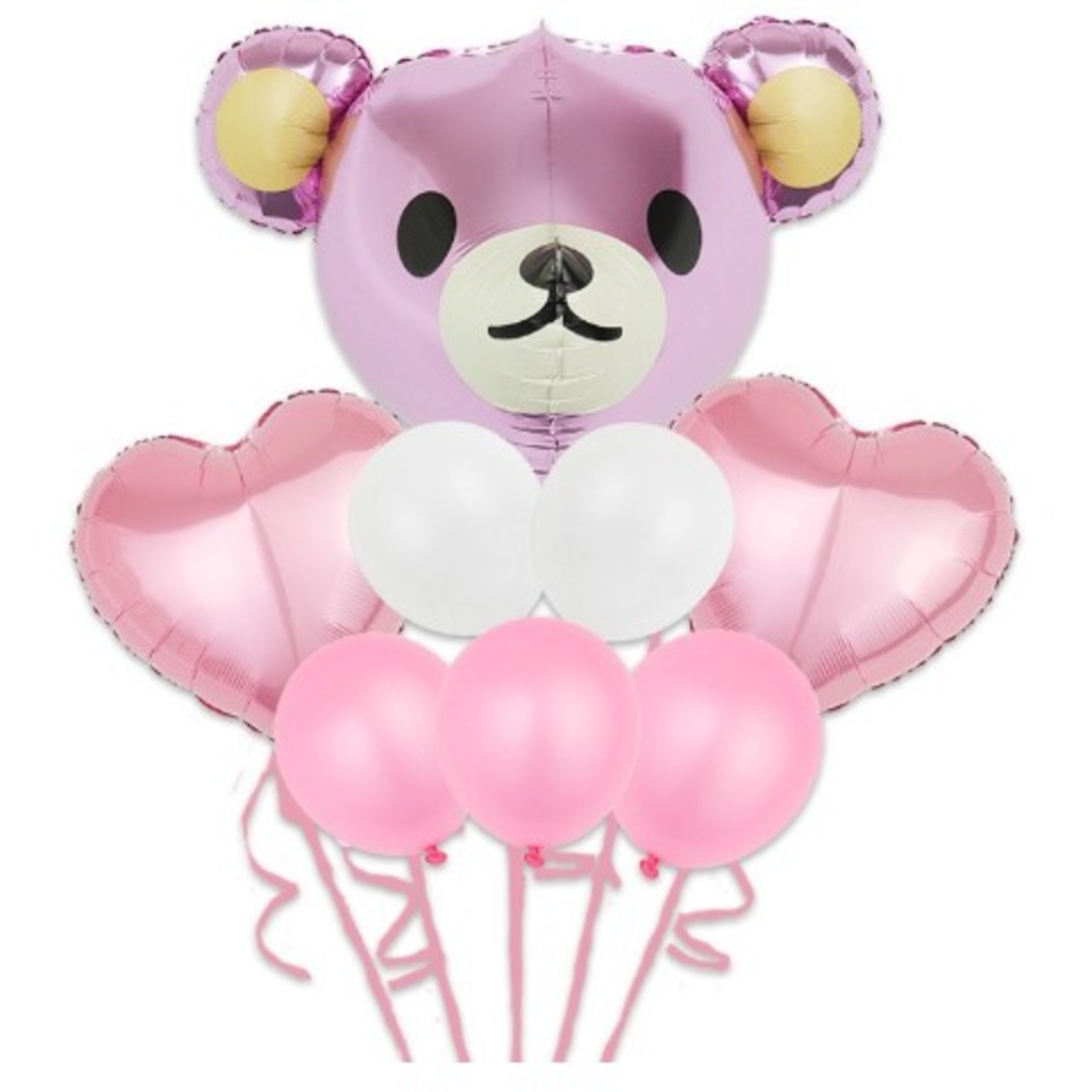 Set Baloane Aniversare, Vafy, set din 8 bucati, 1 bucata urs mare, 2 inimi folie,5 simple din latex Baby Girl, 60 cm Roz
