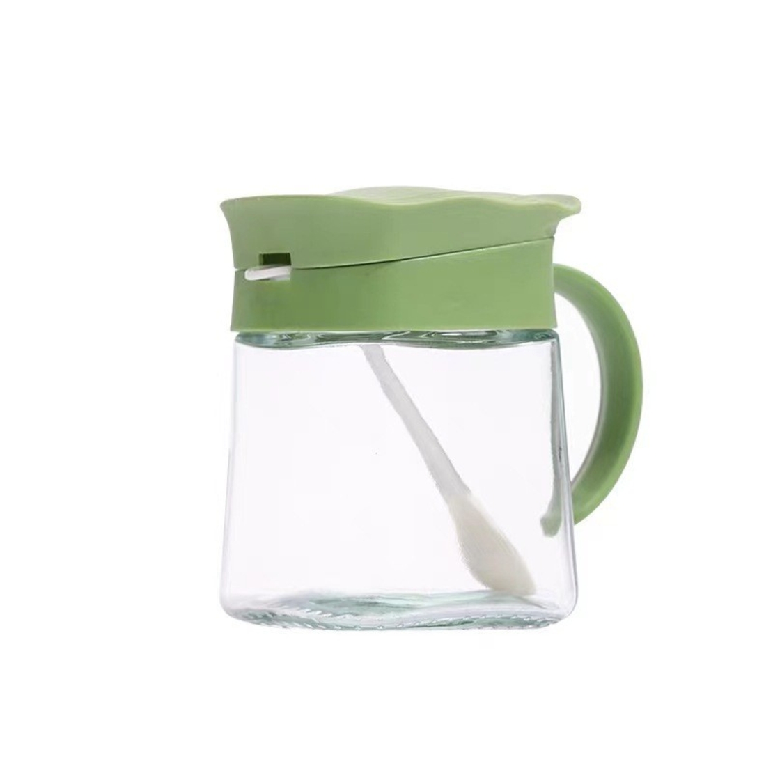 Recipient Condimente, Vafy, din Stilca, 180 ml, cu Maner si Lingurita, 11.3 x 8.2 cm, Capac Ondulat, Verde