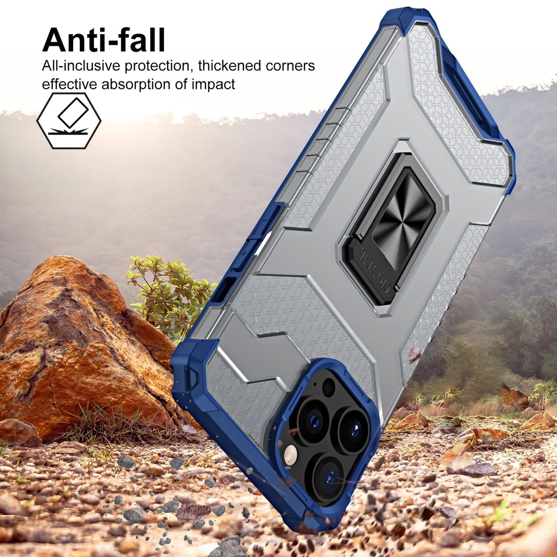 Husa de protectie Vafy compatibila cu Apple iPhone 13 Pro Acrylic Armor cu suport Albastru