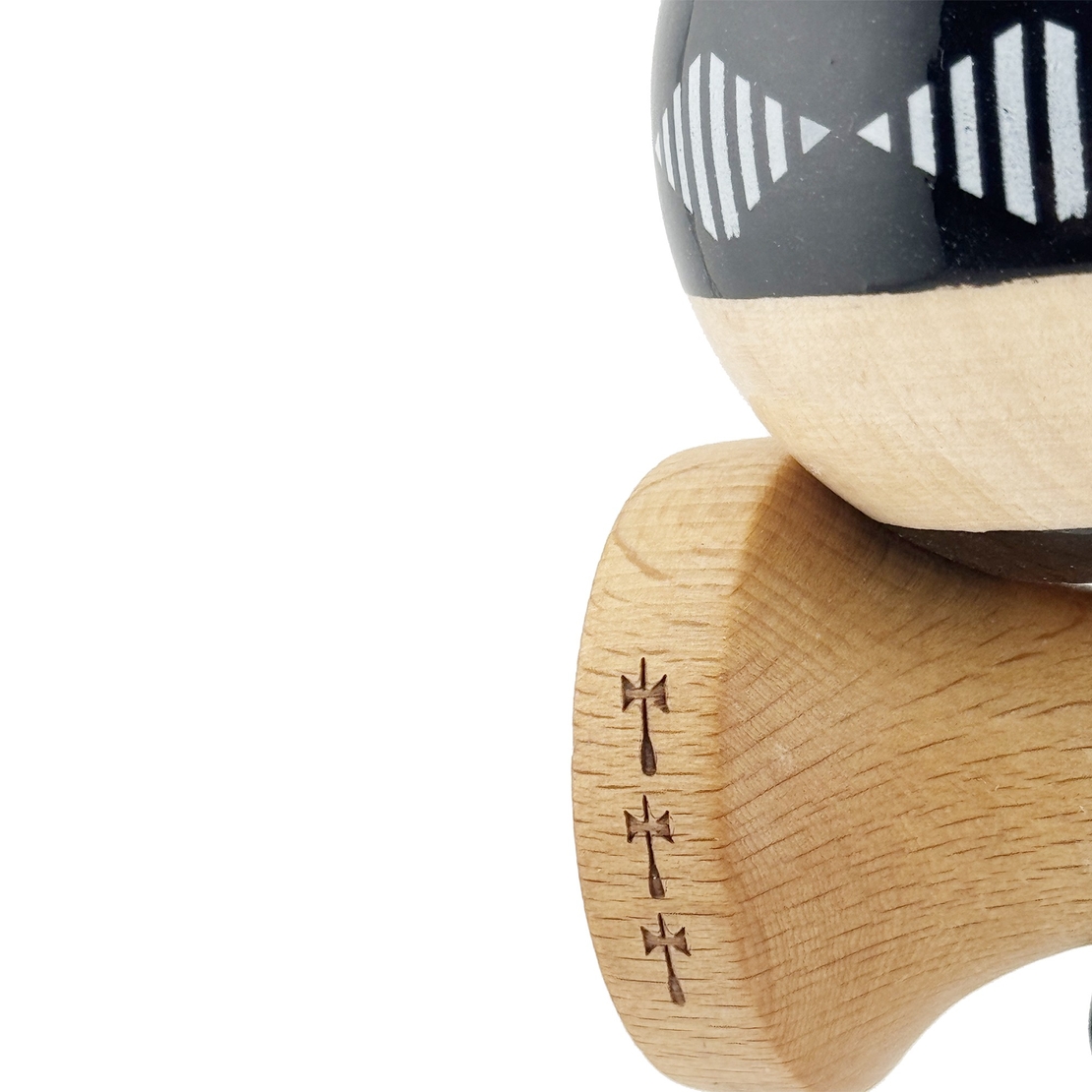 Kendama X FREQUENCY Originala, Profesionala, Flippy, Big Cups V2, Super Sticky cu Cupe Mari, Rulment Metalic, din lemn 18 cm, Ata 55 cm, Negru/Maro