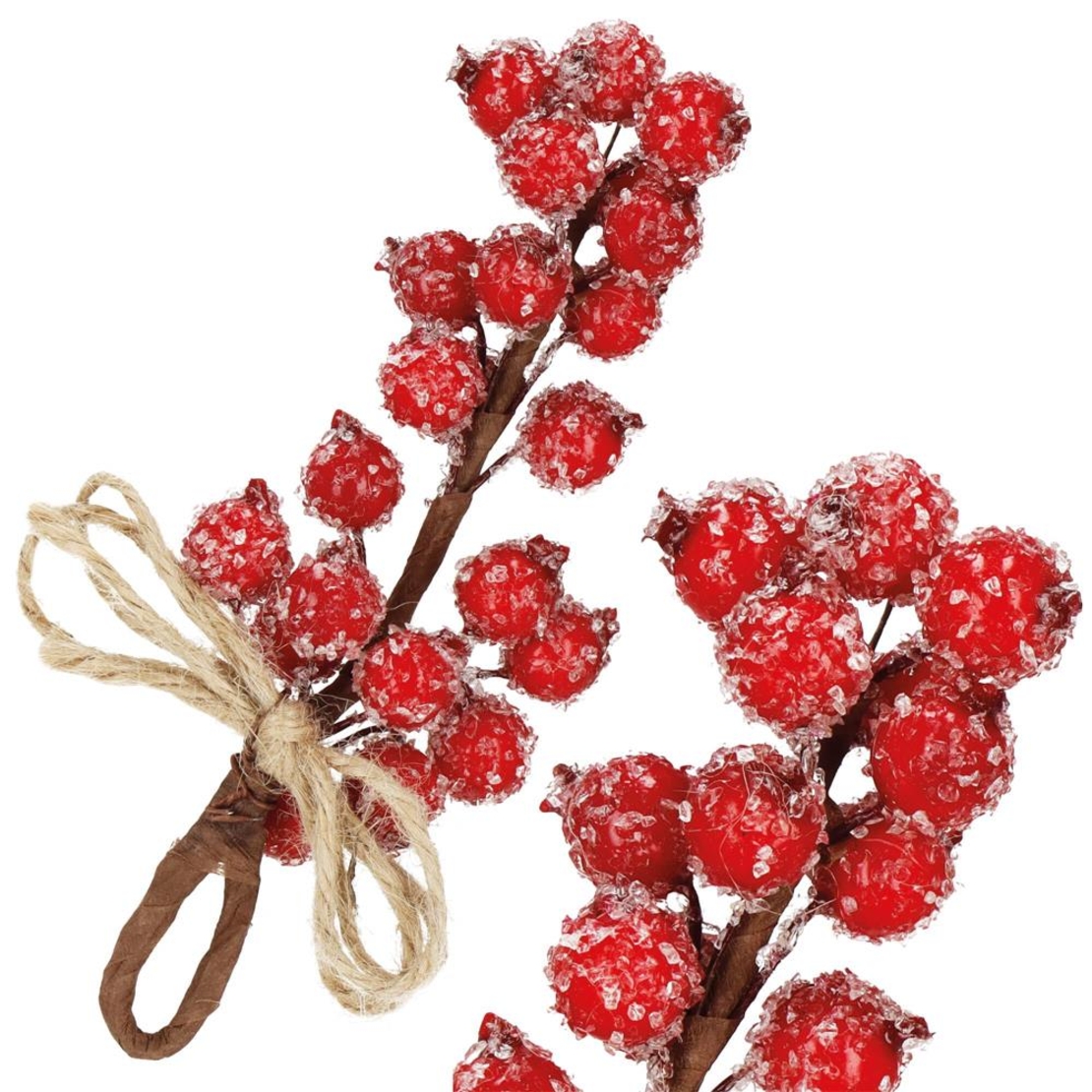 Ramura decorativa cu boabe de merisoare artificiale si snur din iuta, 15x5,5 cm, rosu