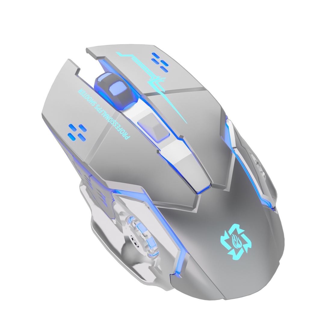 Mouse Wireless, Vafy, 6 Butoane, DPI Ajustabil 1200-3600, Iluminare RGB Tip Breathing, Reincarcabil, 138x80x38 mm, Compatibil MacBook/iPad/Laptop, Gri