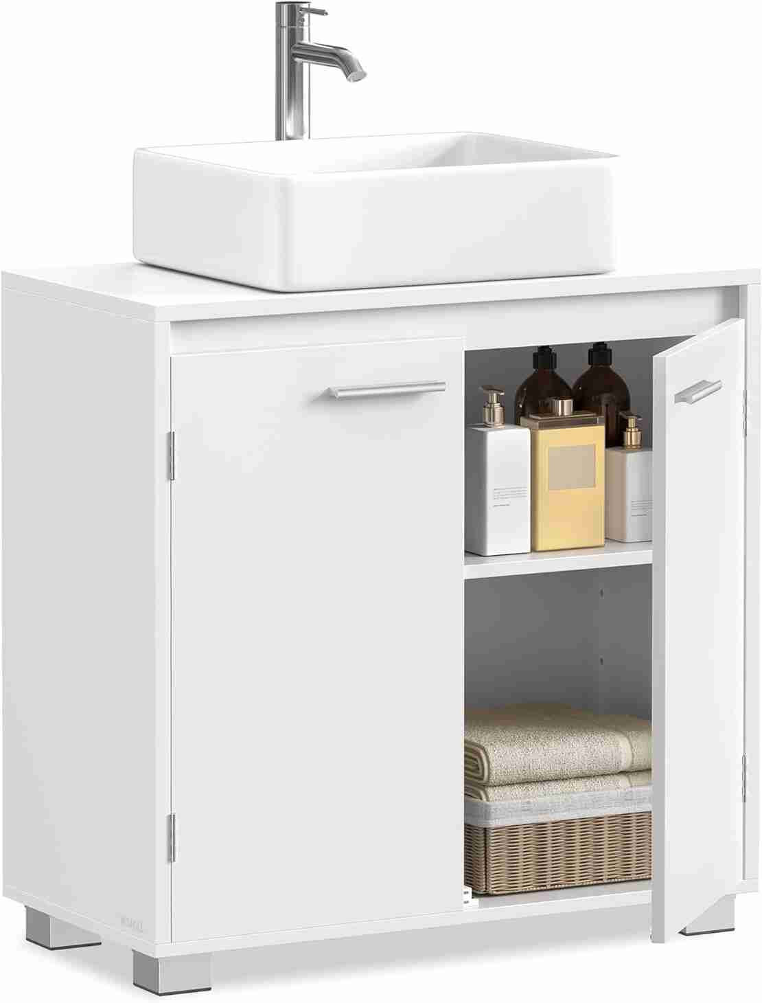 VASAGLE Dulap baie pentru suport lavoar, MDF, 2 compartimente, raft interior reglabil, 30x60x60 cm, alb