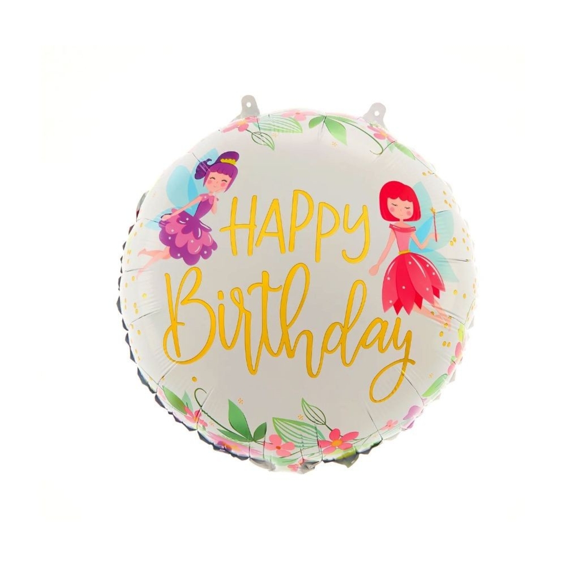 Balon din Folie Metalizata, Flippy, Figurina Cerc, Model Happy Birthday cu Zane, Tematica Aniversare, 45 cm, Ambalaj Individual, Pai Inclus, Umflare cu Aer sau Heliu, Multicolor