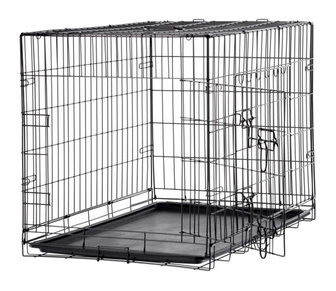 Cusca metalica pliabila pentru animale, cu maner si tava detasabila, 107x69x76 cm, negru