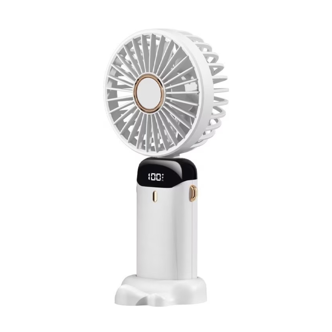 Ventilator Ultra Portabil cu Aromaterapie, Vafy, 3 in 1, de Mana, de Birou, de Gat, 5 Trepte de Viteza, Incarcare USB, Autonomie 12h, Pliabil, cu Ecran LCD, Alb