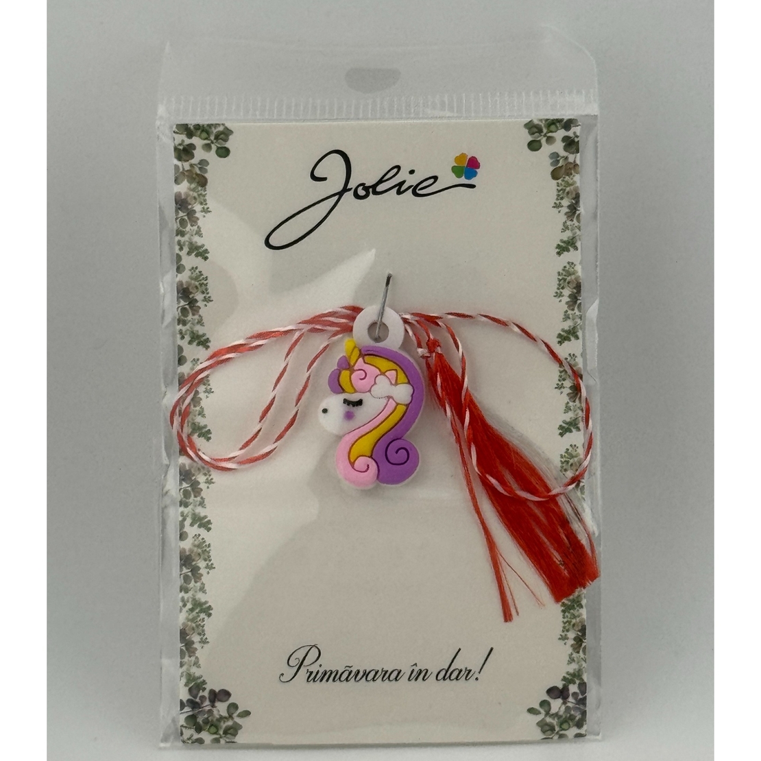 Martisor pentru Copii, Jolie, Material Cauciuc, Ambalaj Carton cu Design, Multicolor, Model Unicorn