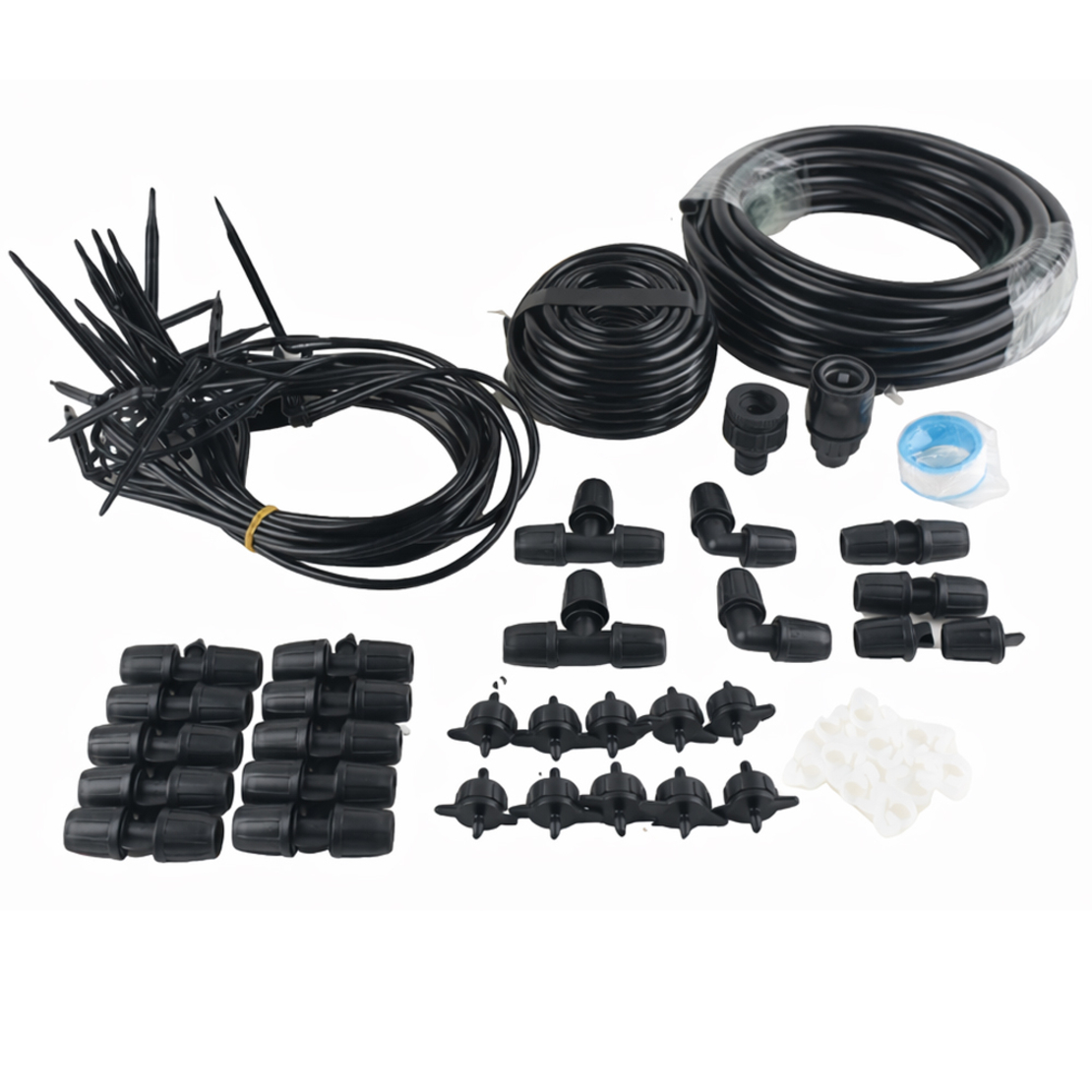 Set irigare gradina cu furtun PVC si picuratori, furtun 2 x 10 metri, 10 picuratori stick cu tub, negru