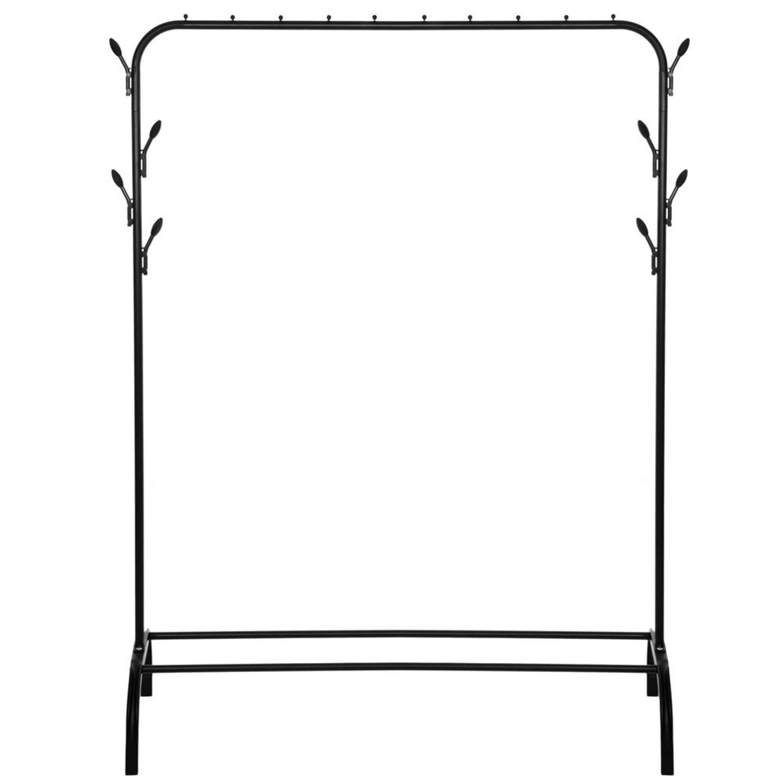 Suport pentru haine cu cadru metalic, cu sina de agatat si carlige cuier, 40x110x146cm, negru