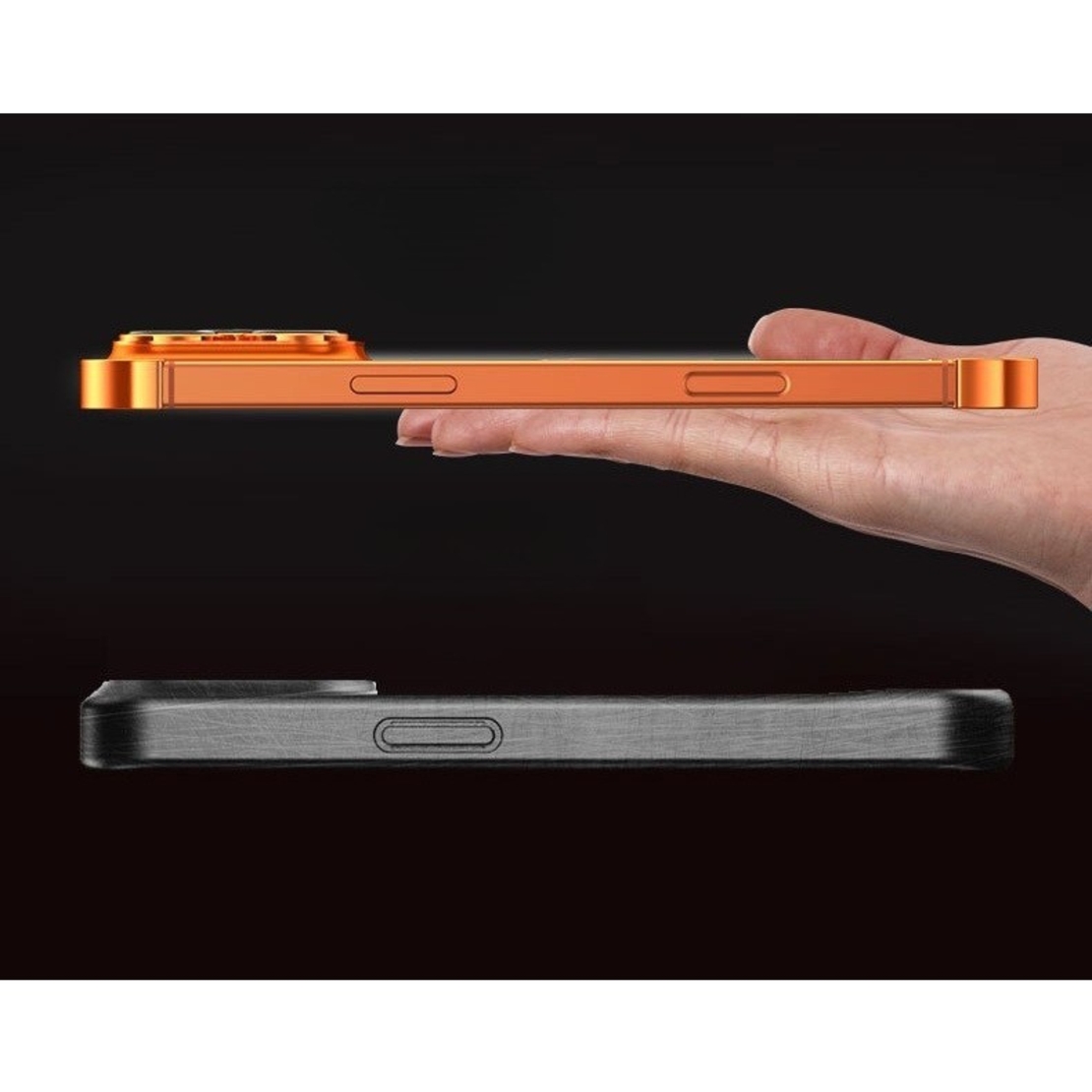 Carcasa de Telefon, Vafy, Compatibila Apple iPhone 17, Fara Rama, doar Colturi si Camera, din Metal, Grosime 0.1 mm, Portocaliu