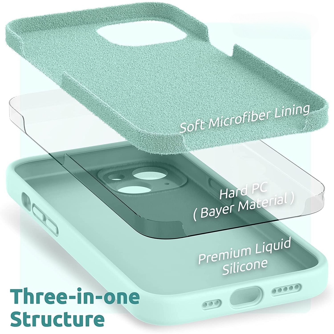 Husa pentru Apple iPhone 14 Vafy, Liquid Silicone, cu Microfibra pe interior, Protectie Antisoc, Light Cyan