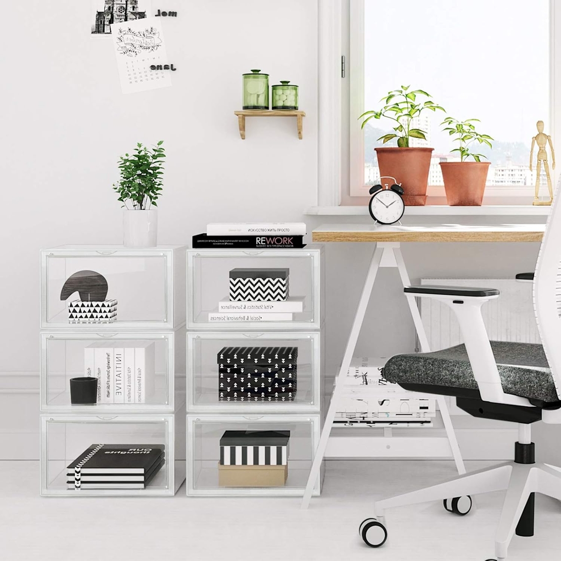 SONGMICS Organizatoare pantofi, transparente cu usa frontala, stivuibile, PVC, 6 cutii x 36x28x22 cm, transparent