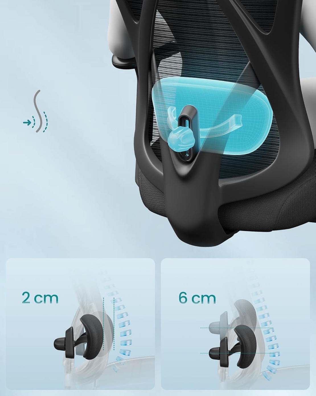 SONGMICS Scaun de birou ergonomic reglabil cu suport lombar si tetiera, maxim 120 kg, 70x70x125 cm, negru
