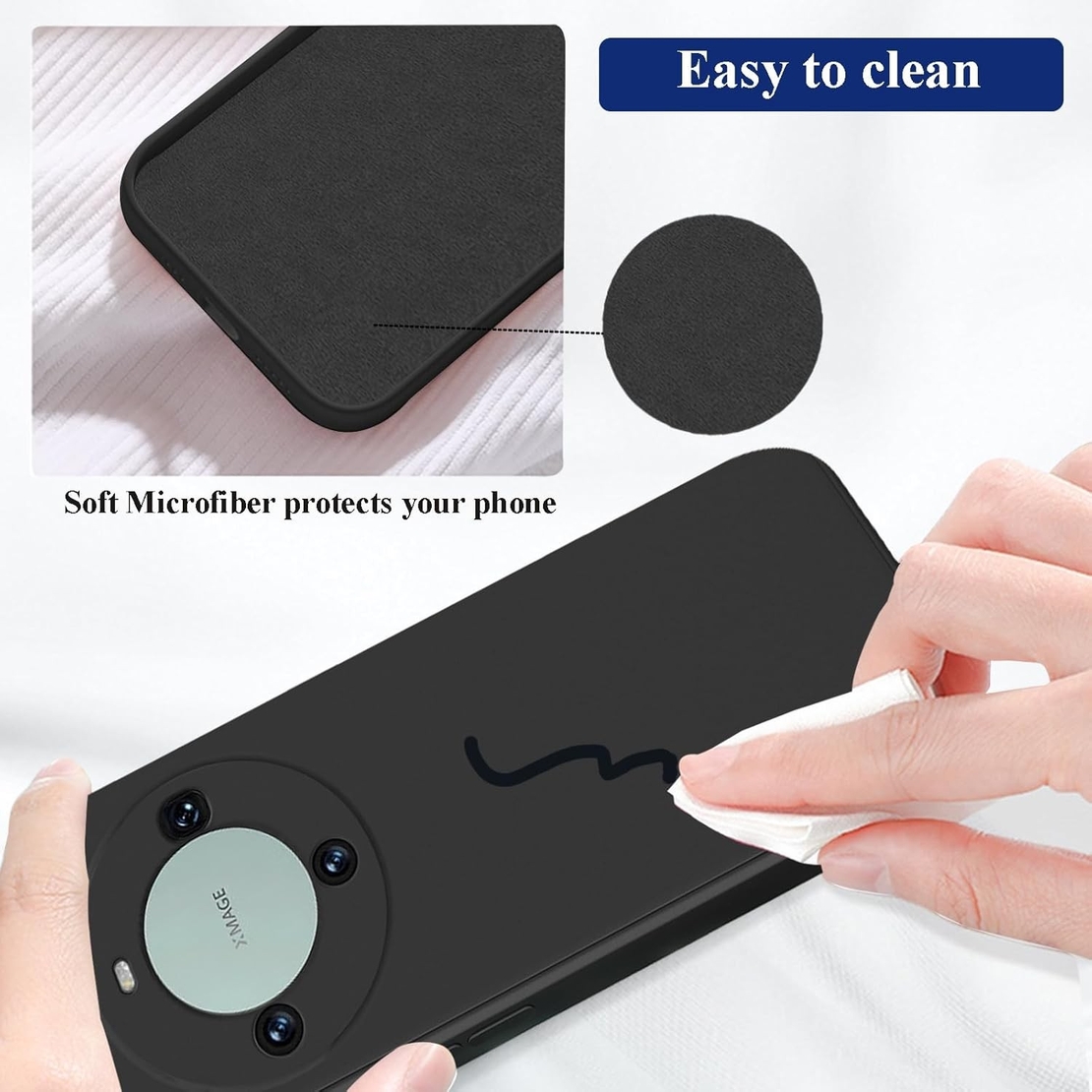 Husa de Protectie, Vafy, pentru Huawei Mate 60 Pro, Liquid Silicone, cu Microfibra pe Interior, Protectie Antisoc, Compatibil Incarcare Wireless, Negru