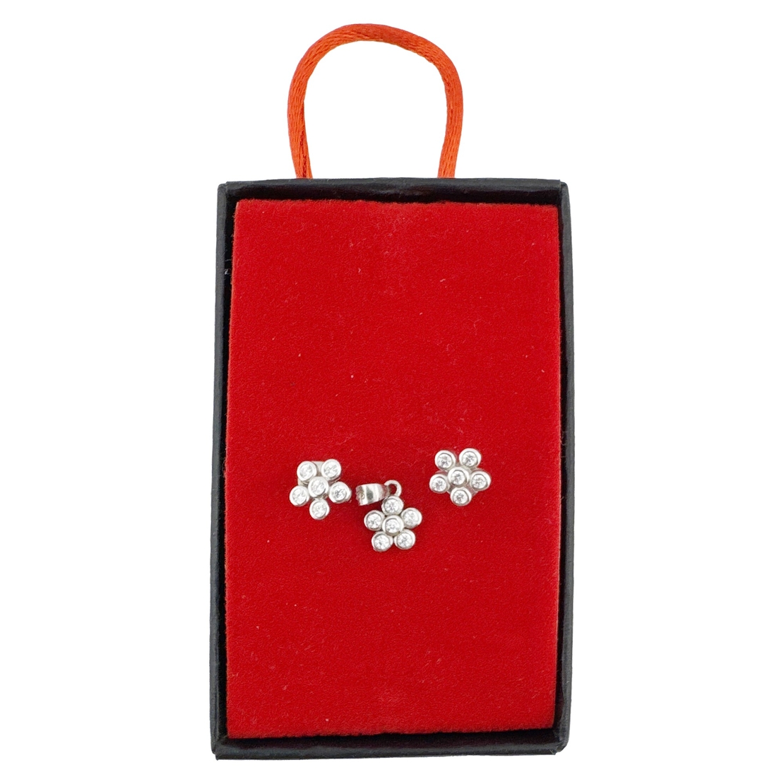 Set Bijuterii Dama Argint 925, Jolie, Cercei cu Pandativ, Model Floricele Rotunde cu Pietre Albe, 1.69 g, Argintiu