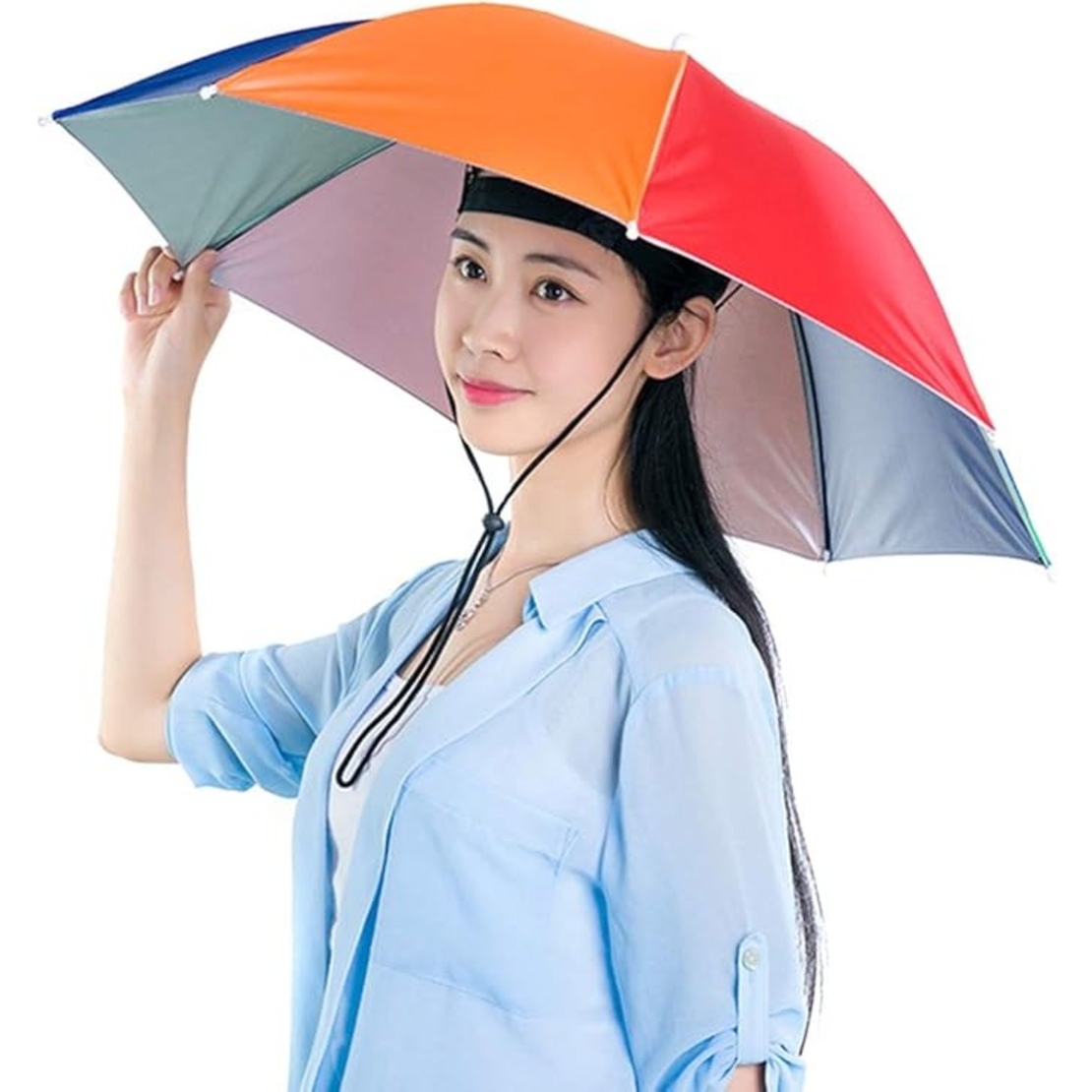 Umbrela de Cap, Flippy, Diametru 69 cm, Snur Reglabil de Cap, Protectie UV/Ploaie, Curcubeu