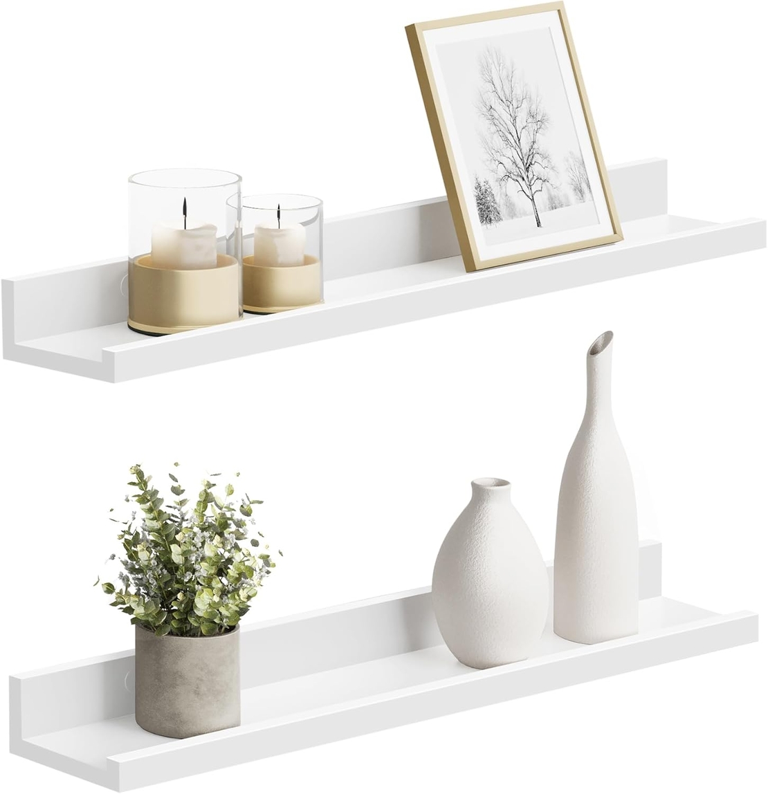 SONGMICS Set 2 rafturi plutitoare suspendate perete cu finisaj lucios, MDF, 60x10x5 cm, alb