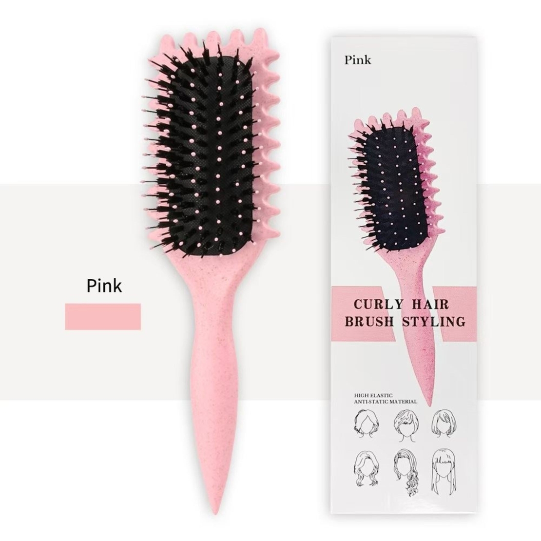 Perie Profesionala pentru Par, Flippy, Perie pentru Definirea Buclelor pentru Par Cret, Multifunctionala, 24.5 x 7 x 4.3 cm, Roz