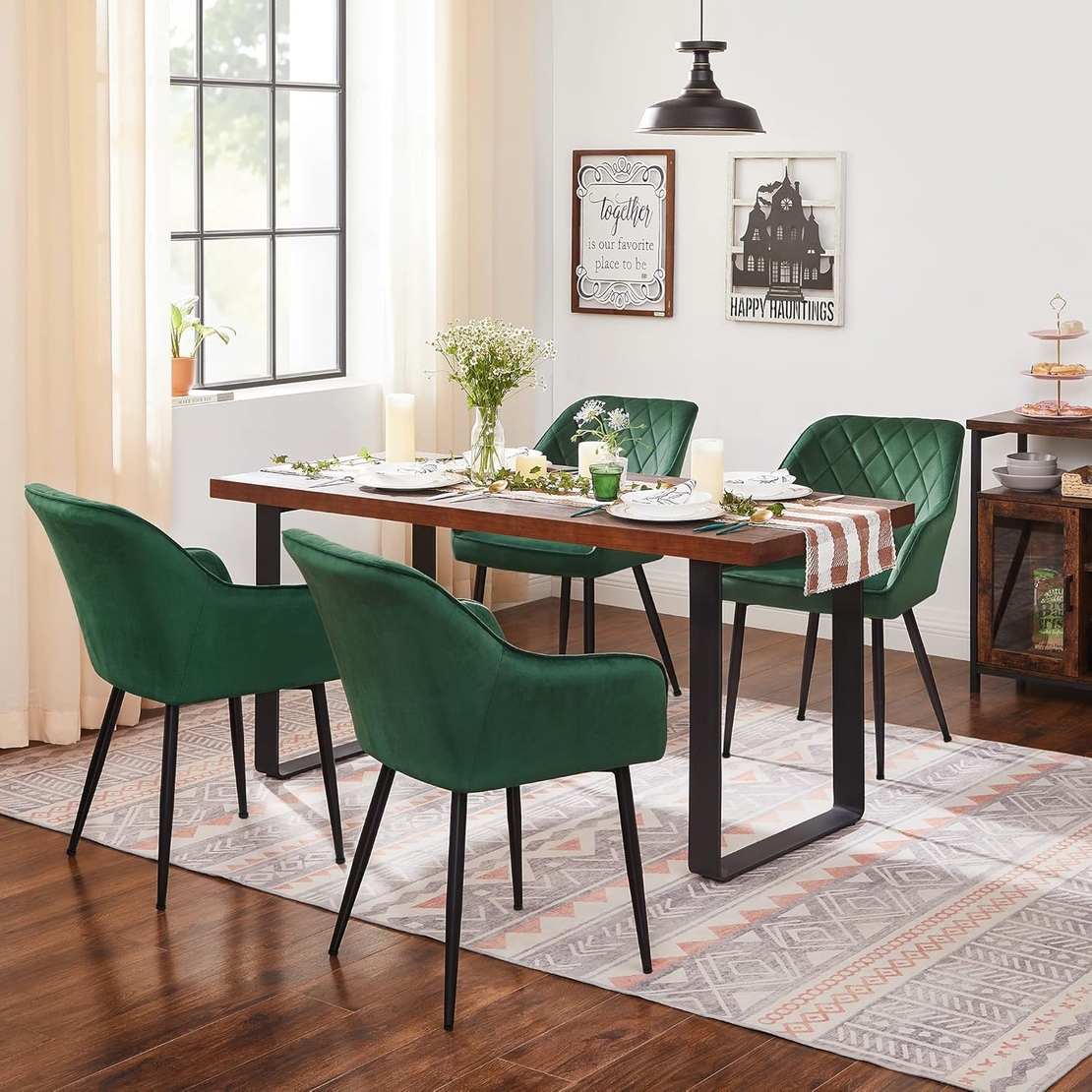 SONGMICS Scaun living tapitat din catifea cu cotiere, sarcina 110 kg, 63x60x85 cm, verde