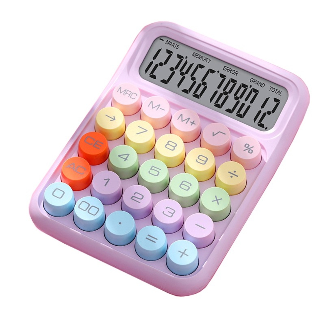 Calculator Electronic pentru Copii, Vafy, Calculator Dragut pentru Scoala Primara, Ecran mare 12 digits si Tastatura Mecania, 16 x 11 x 2 cm, Roz