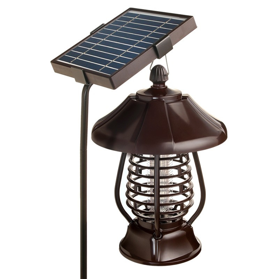 Lampa solara pentru gradina, anti-insecte, tantari, muste, UV, LED, material ABS, putere 5W, 1.2 V, autonomie 8 ore, 2 moduri de functionare, IP65, electric shock 380 volti, 30 x 19.5 cm, maro
