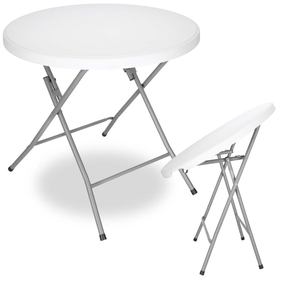 Masa pliabila rotunda pentru gradina sau catering 75x80 cm, HDPE si metal, alb