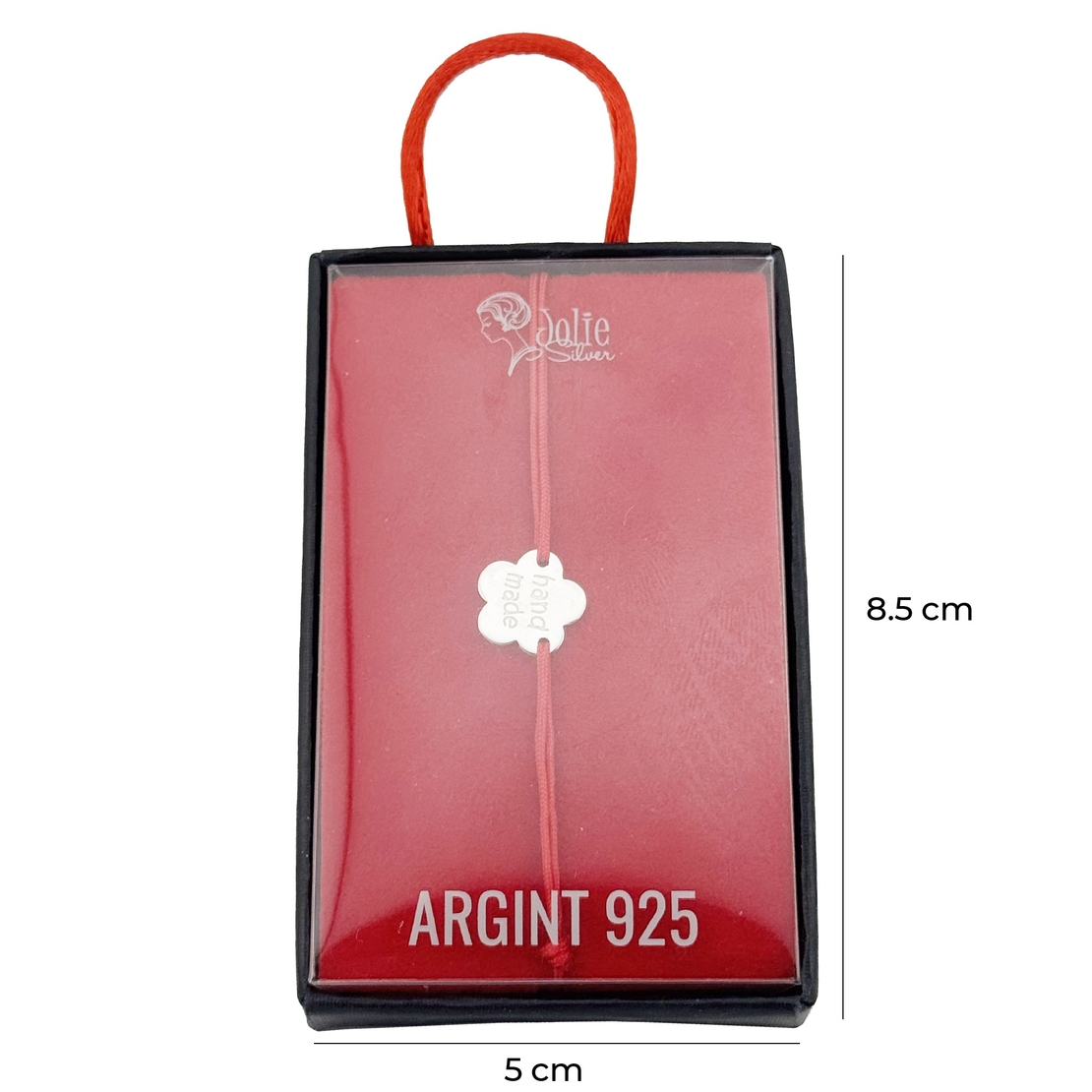 Bratara Argint 925 pentru Dama, Jolie, Model Floare HAND MADE, Martisor Bratara de 1 Martie, Pandativ Argintiu cu Snur Rosu