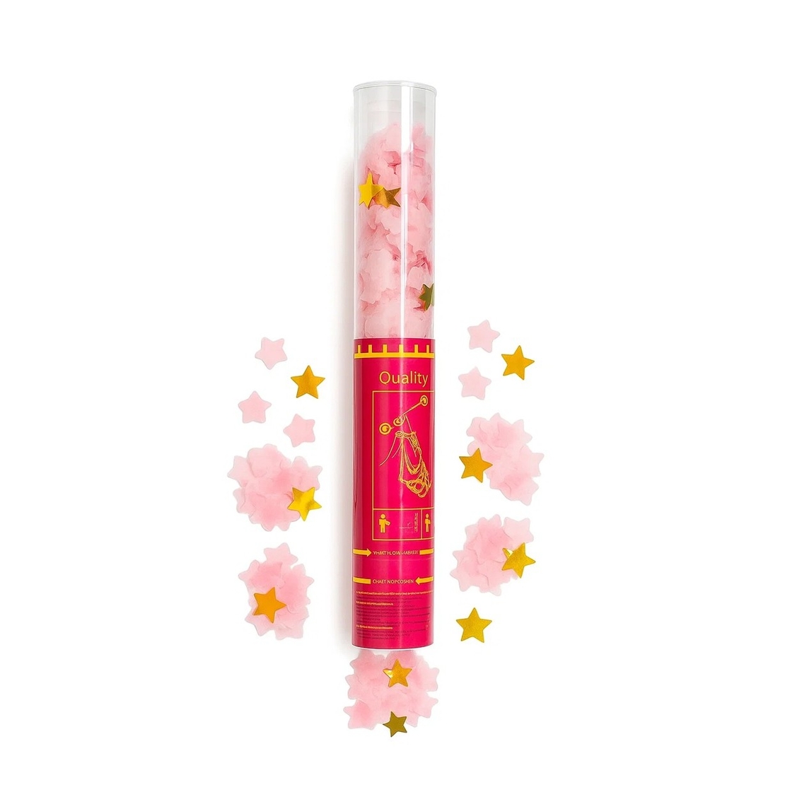 Tun de Confetti, Flippy, 40 cm, Model Stelute din Folie si Hartie, Ambalaj PET, Roz