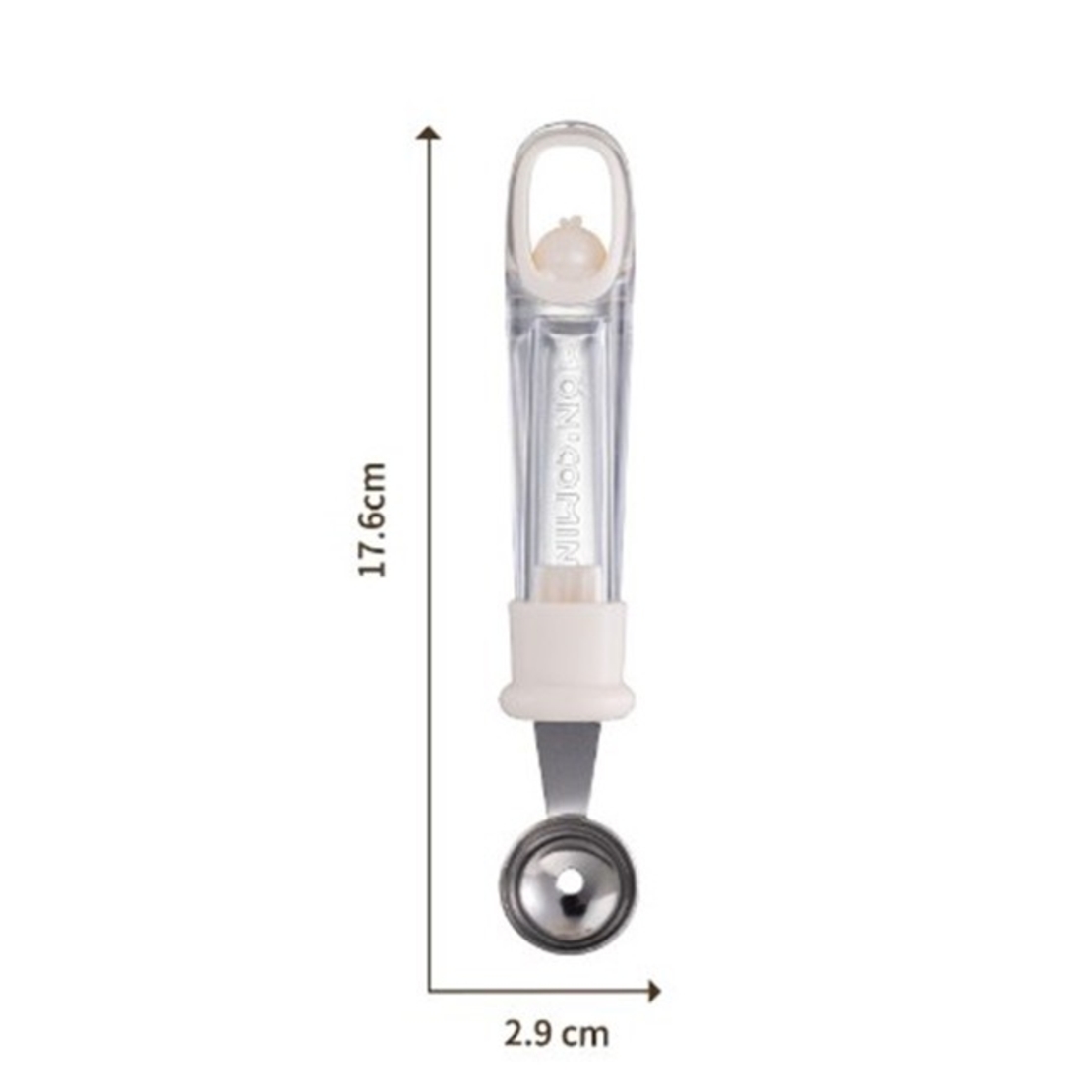 Lingura pentru Bile de Fructe, Flippy, Scobitor Fructe, Ustensila Multifunctionala pentru Fructe, Accesoriu de Bucatarie, Lingura Antialunecare pentru Salata de Fructe, 17.6 x 2.9 cm, Bej