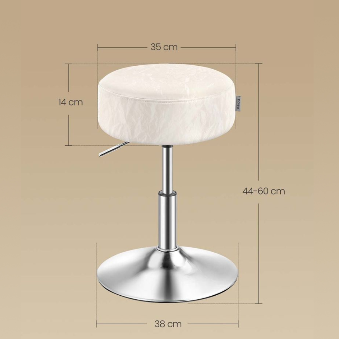 VASAGLE Taburet pentru masa machiaj, reglabil pe inaltime, rotativ 360°, sezut capitonat, 39x39x58 cm, alb crem