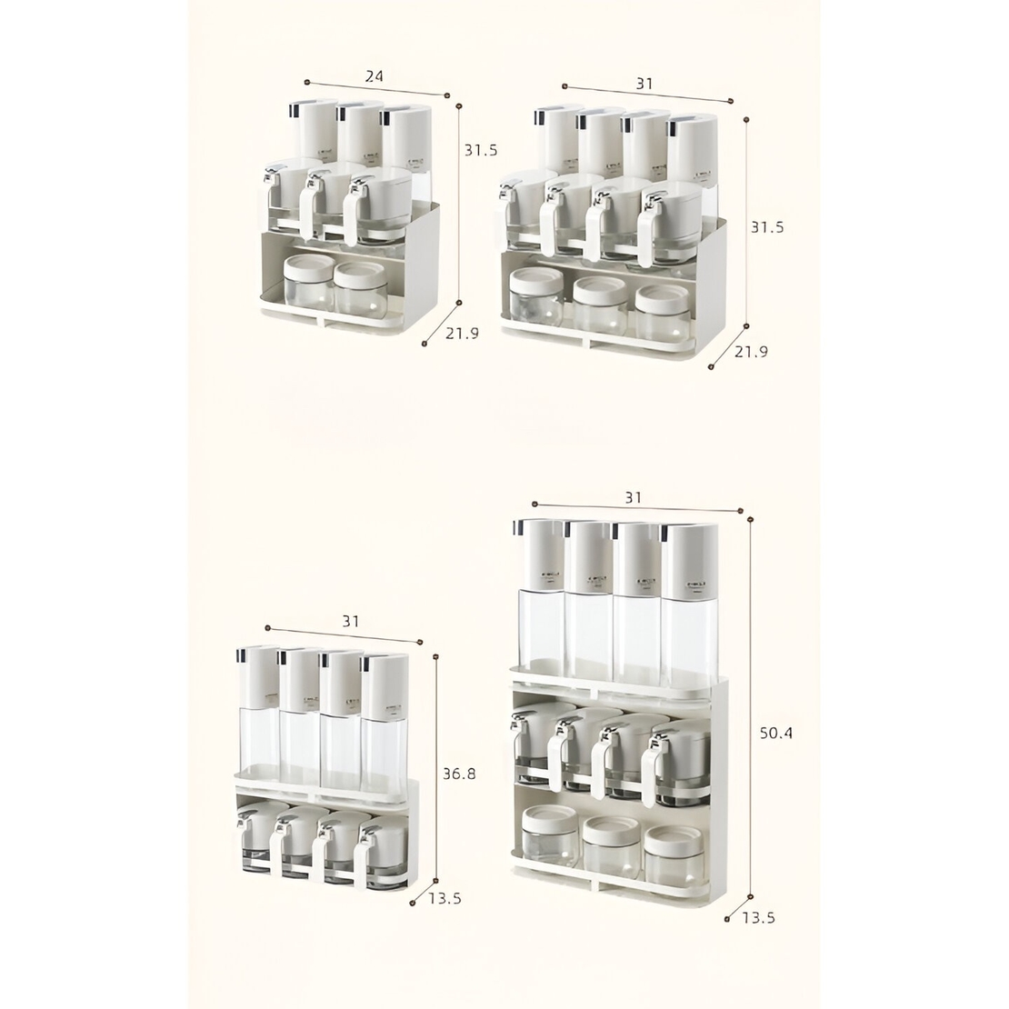 Suport pentru Depozitare Condimente, Ulei, Otet, Flippy, Montare pe Perete din 9 Piese, Uz Casnic, pentru Bucatarie, 31x13.5x36.8cm, Alb