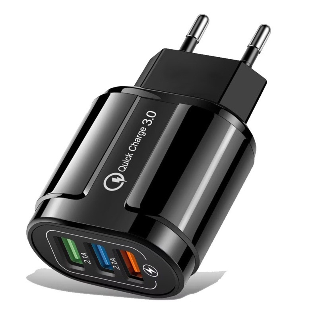Incarcator Rapid QC3.0, Flippy, 3 Porturi USB, 2.1A, 18W, din ABS, Protectie Supraincalzire, Gama Macarons, Negru