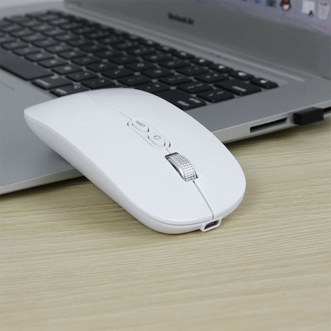 Mouse Wireless Reincarcabil, Vafy, Compatibil Windows/macOS, Bluetooth 5.1 + 2.4GHz, Silentios, DPI 800/1200/1600, Alb