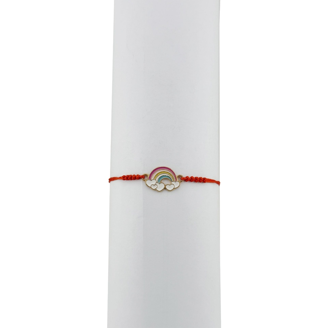 Bratara Martisor pentru Dama, Jolie, Model Curcubeu cu Inimi, Set 12 bucati, Pandativ din Inox Auriu, Snur Ajustabil Impletit, Rosu