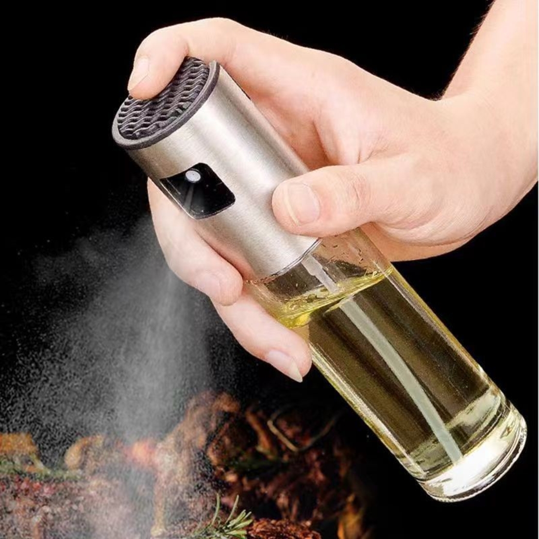Pulverizator Ulei, Otet, Vafy, din Sticla, 100 ml, Reincarcabil, 18.3 x 4.3 cm, Capac Lucios, Argintiu