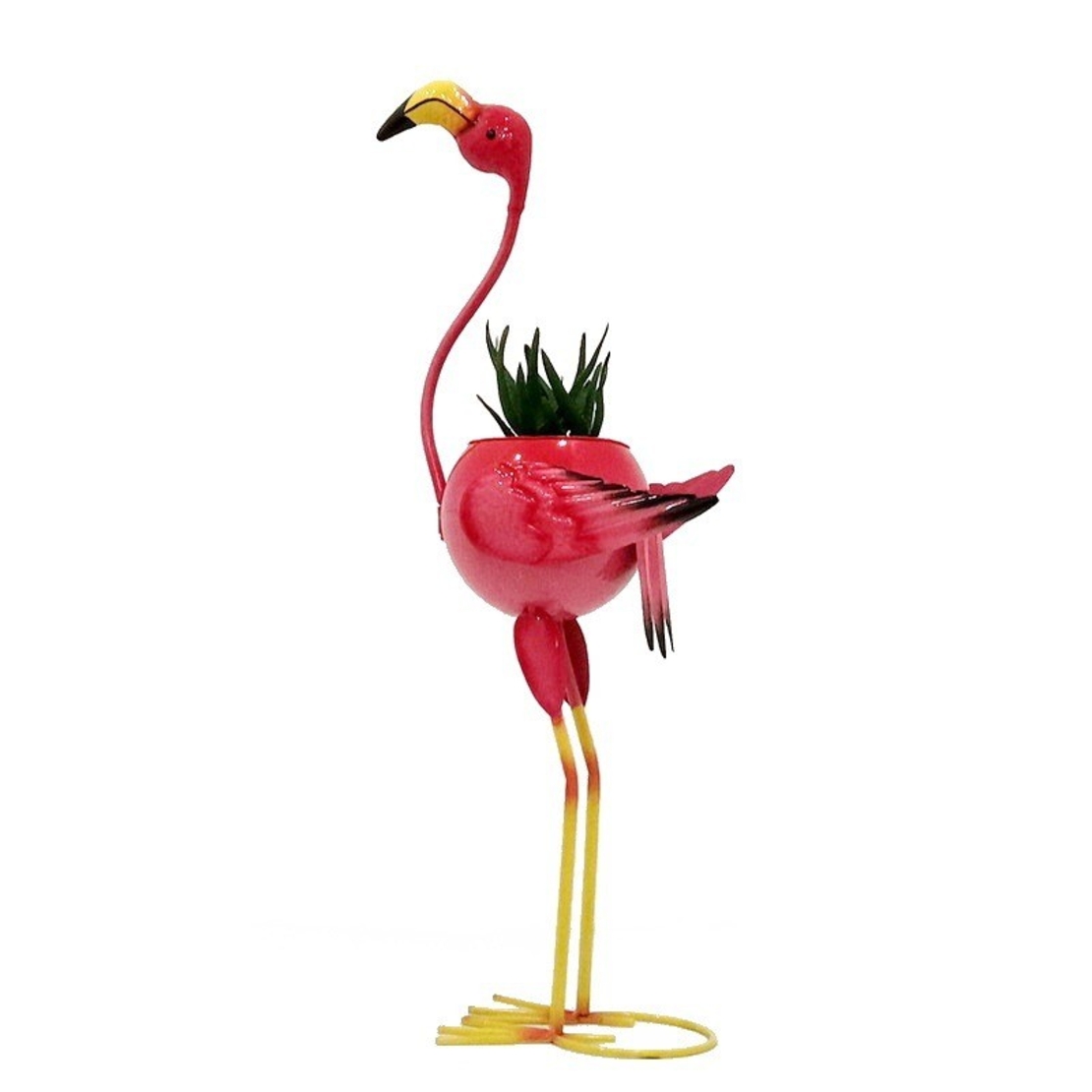 Decoratiune pentru Gradina, Vafy, Flamingo pentru Gradina cu Suport pentru Plante Flori, Ornament de Ghiveci de Flori, Model Flamingo, din Fier, 73 x 34 x 22 cm, Roz