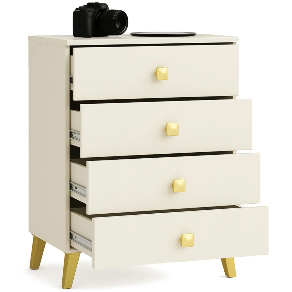 Comoda MOBI K-04, 4 sertare, 60x37x73 cm, casmir cu detalii aurii