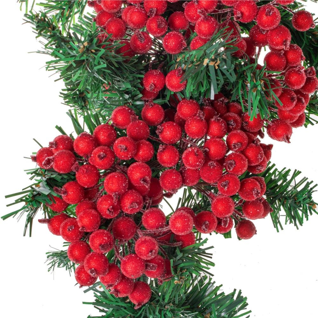 Set decorativ ramuri cu merisoare rosii artificiale inghetate, 15 cm, 200 boabe, rosu