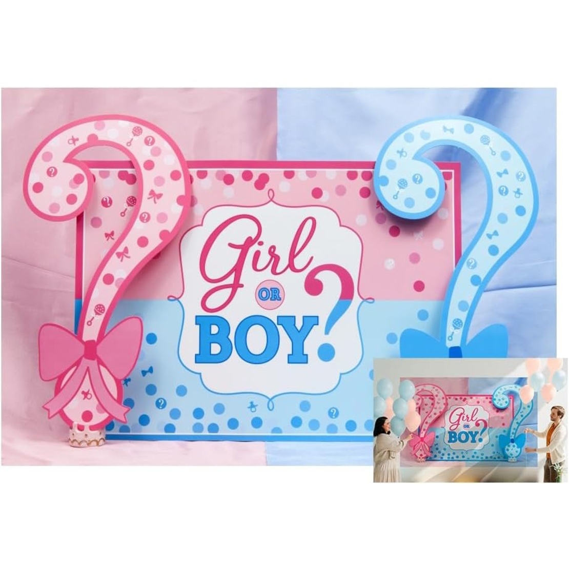 Banner pentru Petrecere, Vafy, Model Girl or Boy, Tematica Gender Reveal, 150 x 100 cm, Albastru Roz