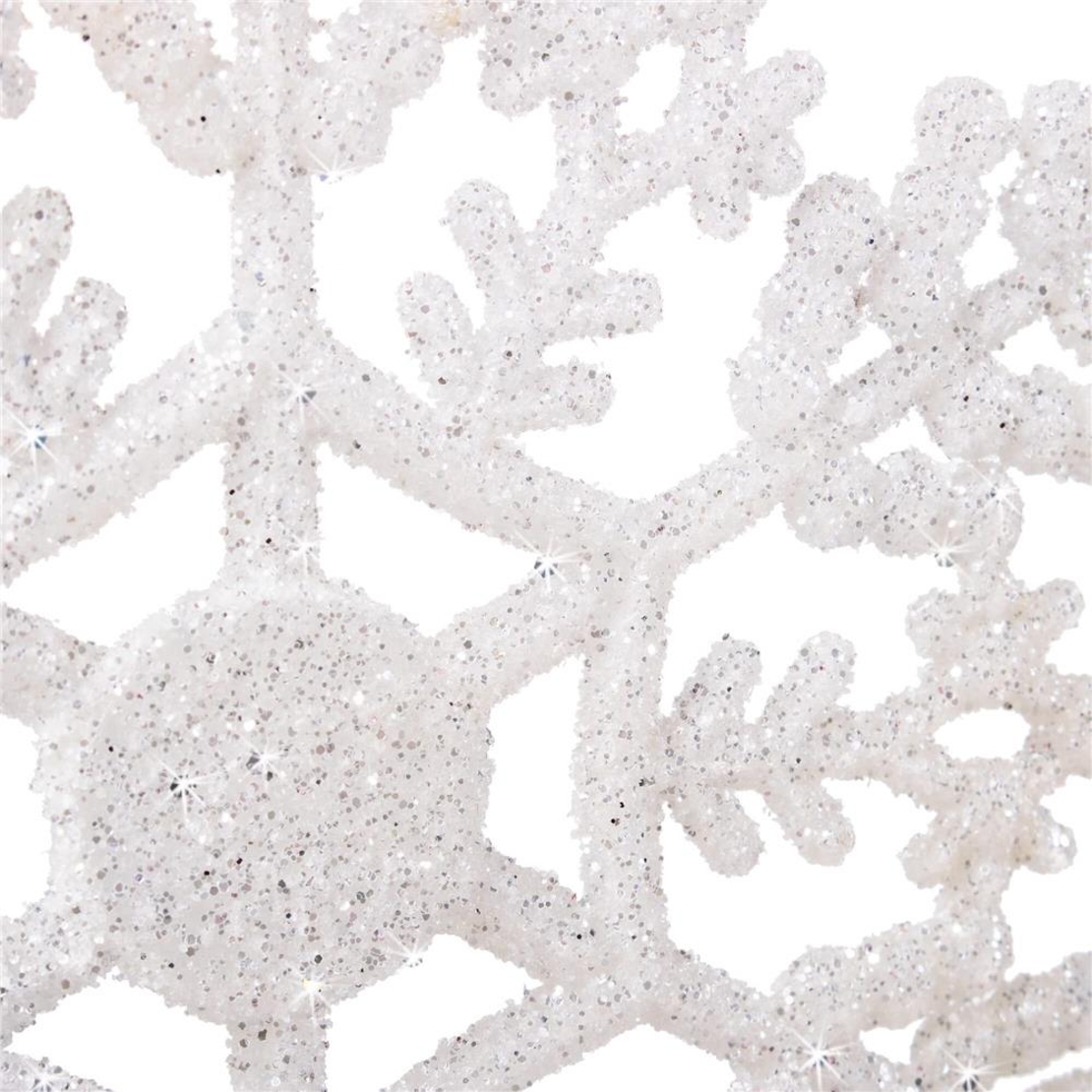 Decoratiune brad fulg de zapada, 13cm, alb cu sclipici
