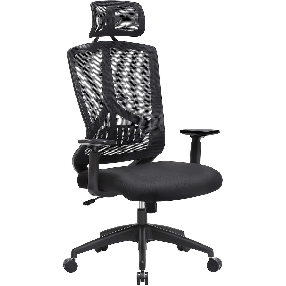 SONGMICS Scaun de birou ergonomic cu tetiera si suport lombar, reglabil, mecanism balans, maxim 120 kg, 70x70x133 cm, negru