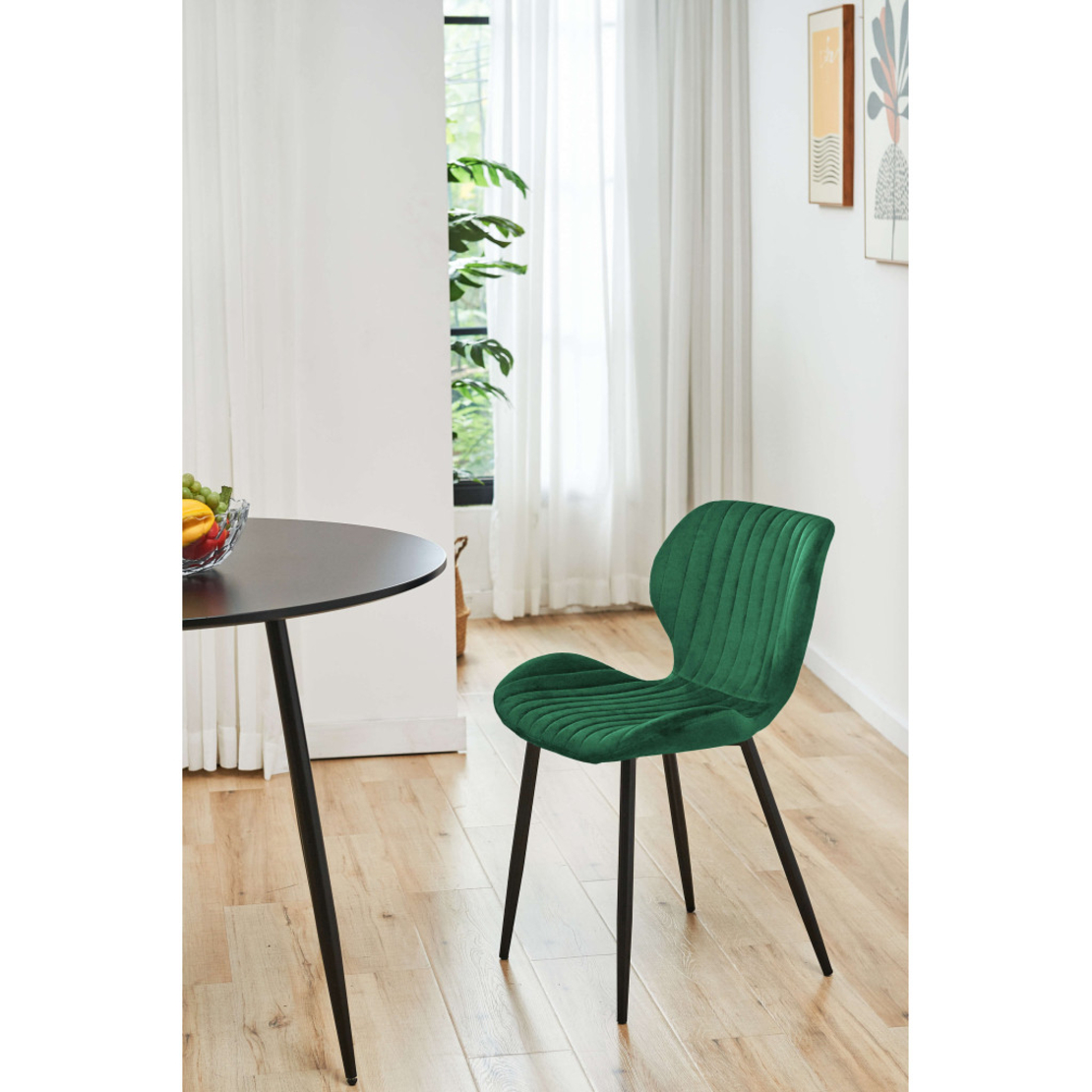 Set 2 scaune tapitate, din velur, picioare metalice, maxim 125 kg, 44x52x77 cm, verde