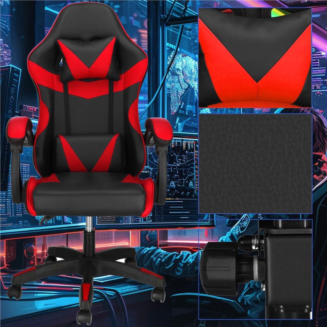 Scaun birou pentru gaming, ergonomic, suport lombar si tetiera, 114-123x55x50 cm, negru si rosu