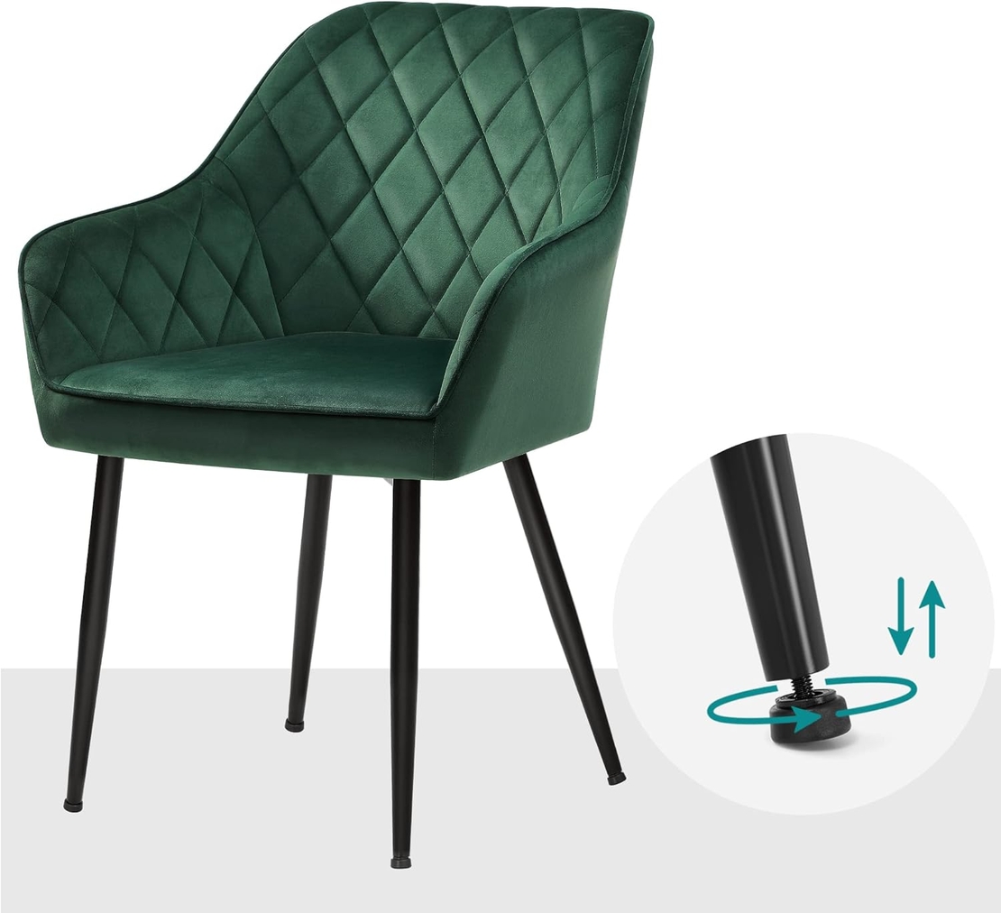 SONGMICS Scaun living tapitat din catifea cu cotiere, sarcina 110 kg, 63x60x85 cm, verde