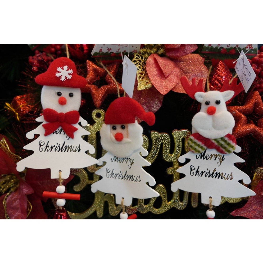 Ornament de brad mos craciun, Flippy, alb, lemn, 20 cm