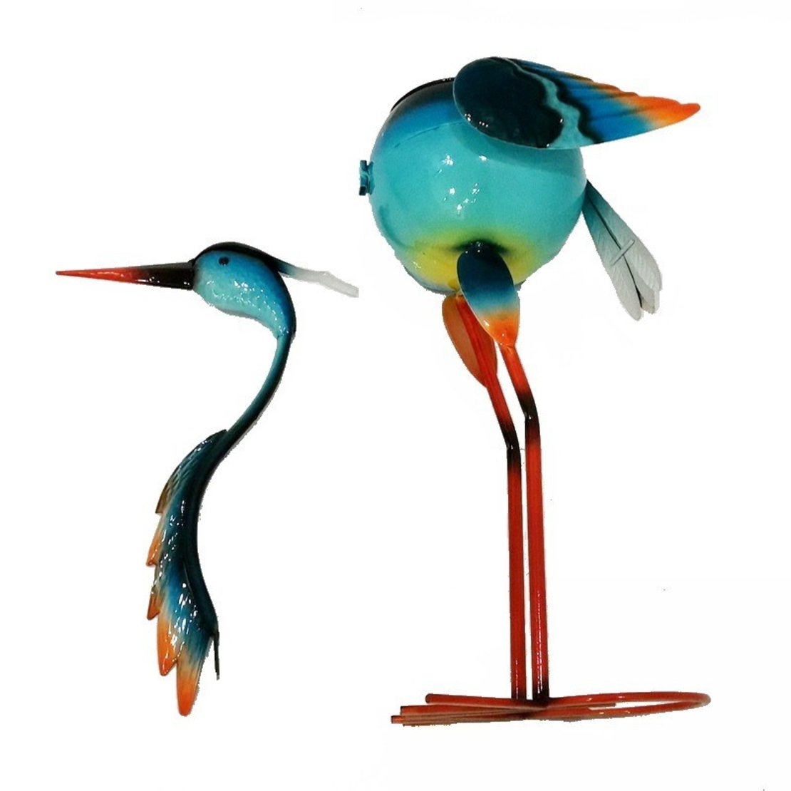 Decoratiune pentru Gradina, Vafy, Flamingo pentru Gradina cu Suport pentru Plante Flori, Ornament de Ghiveci de Flori, Model Flamingo, din Fier, 71 x 34 x 22 cm, Albastru