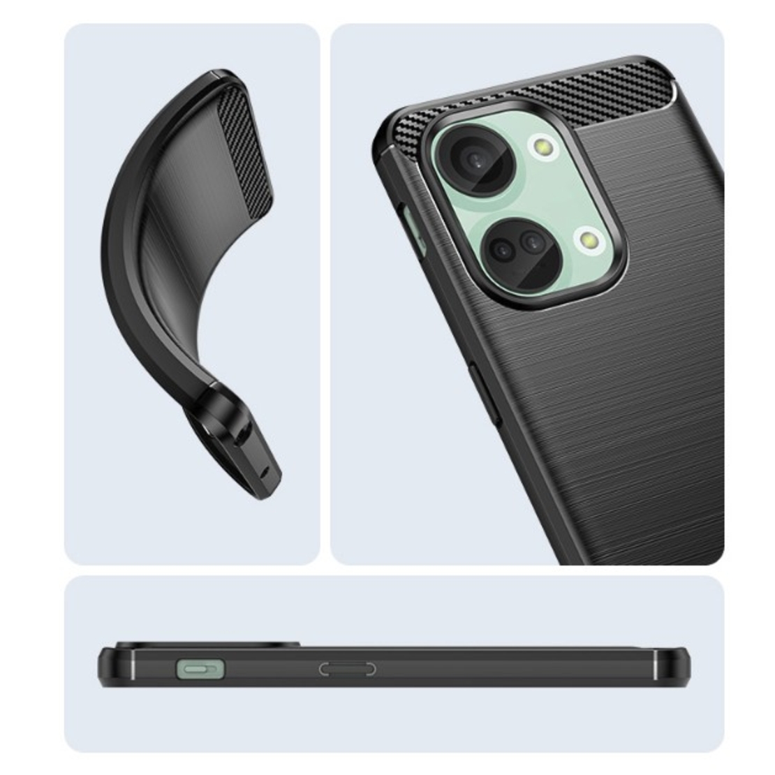 Husa Protectie pentru OnePlus Nord 3, Vafy, din Silicon TPU Moale, Textura Periat, Anti Cadere, cu Element Carbon, Negru