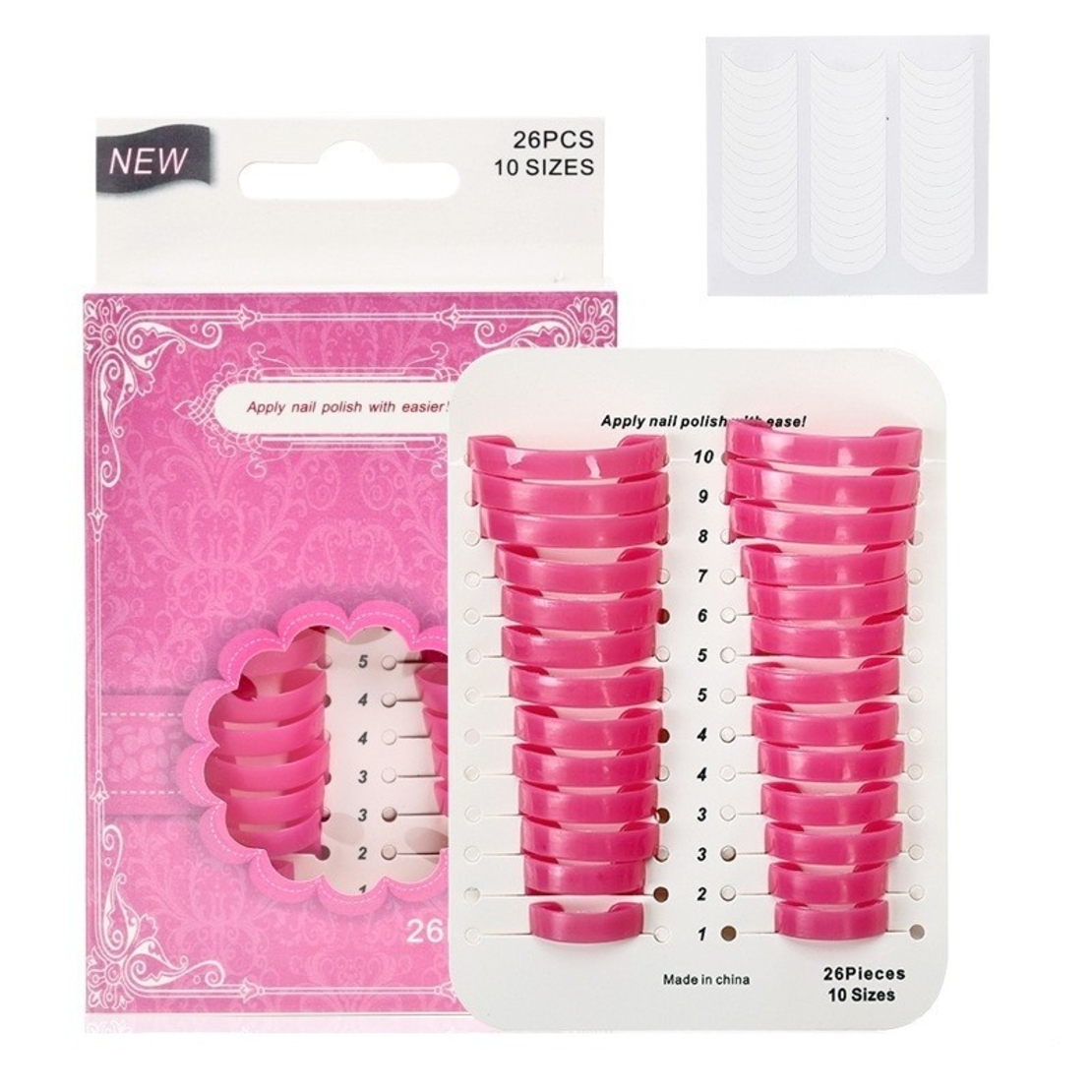 Set 26 buc Sabloane Reutilizabile pentru Oja, Flippy, pentru Manichiura Ingrijita, fara Depasire Margini, Protectie Cuticula, 10 Marimi, din Plastic, Roz